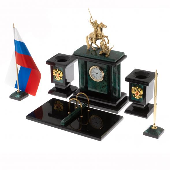 Настольный набор &amp;quot;Георгий Победоносец&amp;quot; змеевик 129981