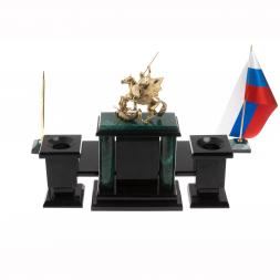Настольный набор &amp;quot;Георгий Победоносец&amp;quot; змеевик