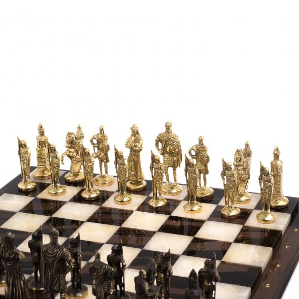 Шахматы &amp;quot;Русские&amp;quot; из бронзы доска 40х40 см камень обсидиан оникс 125495