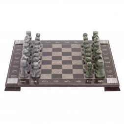 Шахматы с гравировкой &amp;quot;Турнирные&amp;quot; доска 36х36 см серый мрамор, змеевик
