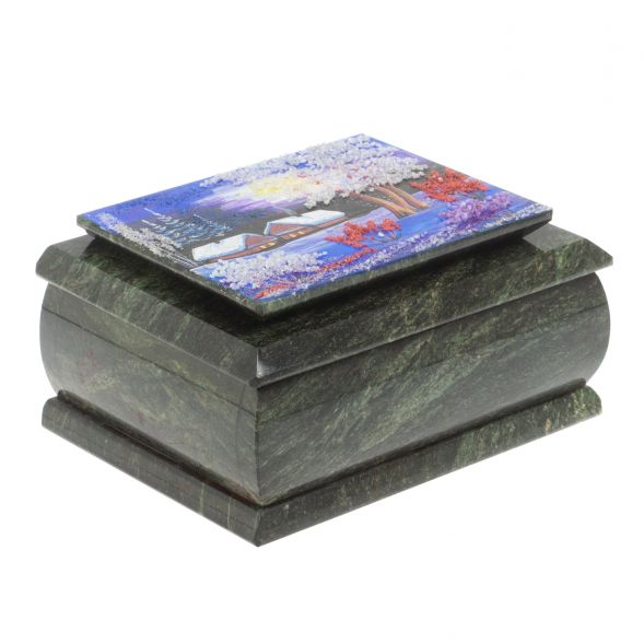 Шкатулка с рисунком &amp;quot;Зимняя ночь&amp;quot; из змеевика 16х12х7,5 см 127483