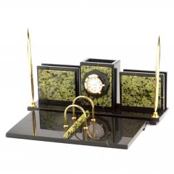 Настольный набор "Офисный" для канцелярских принадлежностей камень змеевик