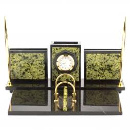 Настольный набор "Офисный" для канцелярских принадлежностей камень змеевик