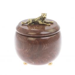 Шкатулка круглая "Гепард" из лемезита 8х8х8,5 см