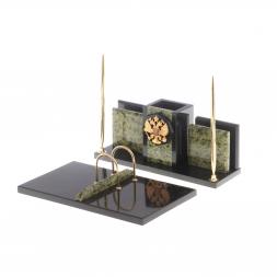 Письменный набор с гербом РФ "Офисный" камень змеевик