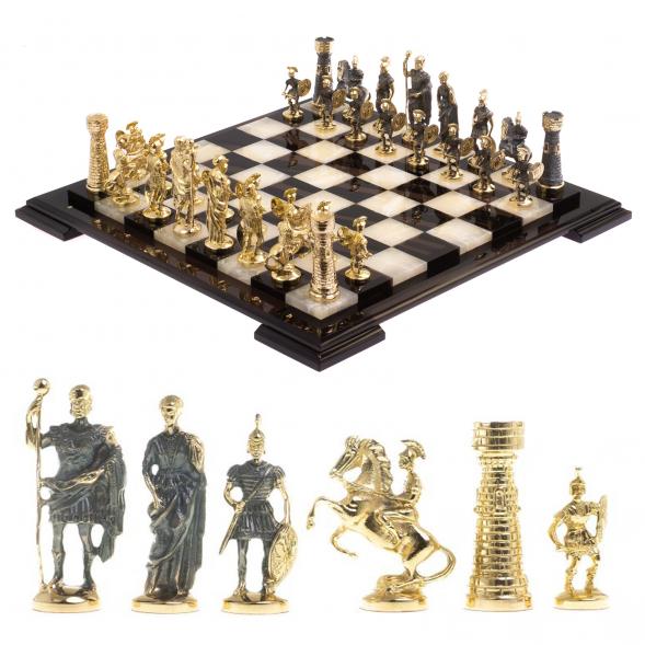 Шахматы &amp;quot;Римские&amp;quot; из бронзы доска 40х40 см камень обсидиан оникс 125496