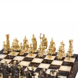 Шахматы "Римские" из бронзы доска 40х40 см камень обсидиан оникс