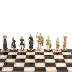 Шахматы "Римские" из бронзы доска 40х40 см камень обсидиан оникс