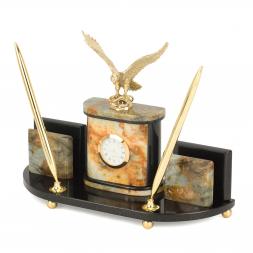 Настольный набор "Гордый орел" из камня офиокальцит с бронзой