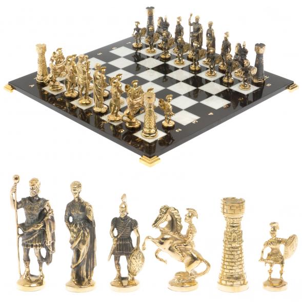Шахматы с фигурами из бронзы &amp;quot;Римские&amp;quot; доска мрамор долерит 37х37 см 129725