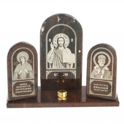 Икона триптих &amp;quot;Спаситель, Семистрельная, Николай&amp;quot; камень обсидиан