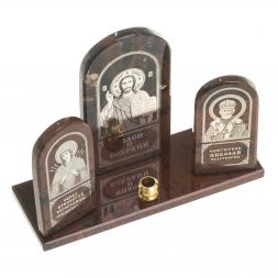 Икона триптих &amp;quot;Спаситель, Семистрельная, Николай&amp;quot; камень обсидиан