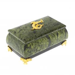 Шкатулка для украшений с ящерицей камень змеевик 10х5х6 см