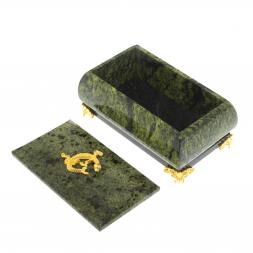 Шкатулка для украшений с ящерицей камень змеевик 10х5х6 см