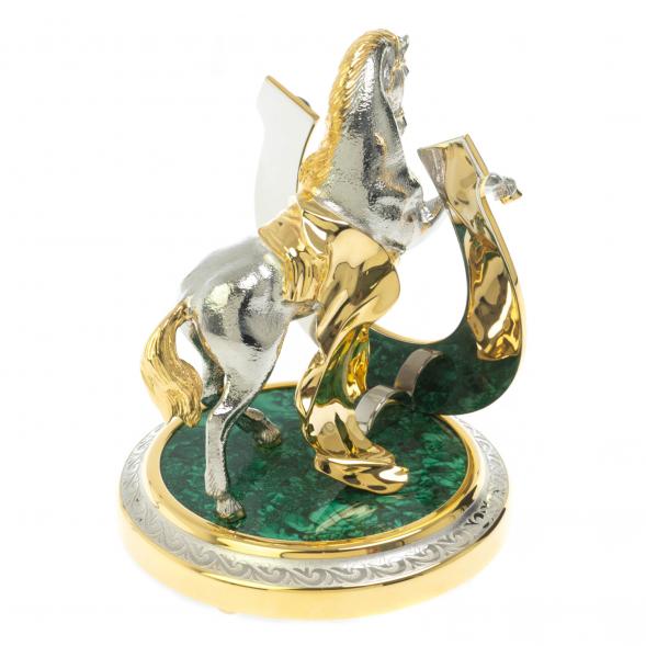 Статуэтка &amp;quot;Конь на дыбах с подковой на счастье&amp;quot; малахит Златоуст 113770