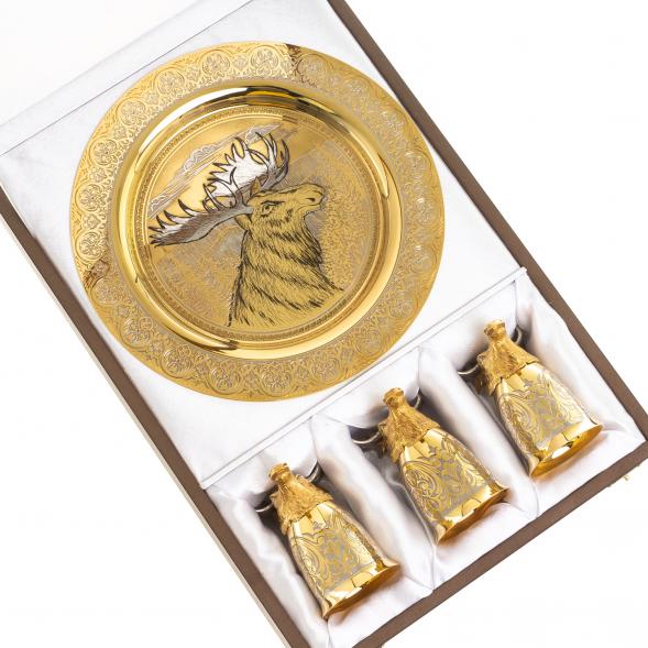 Подарочный набор &amp;quot;Лось&amp;quot; тарелка и 3 стопки перевертыша Златоуст 123680