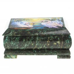 Шкатулка с иллюстрацией &amp;quot;Пара лебедей&amp;quot; камень змеевик 17,5х9,5х7,5 см