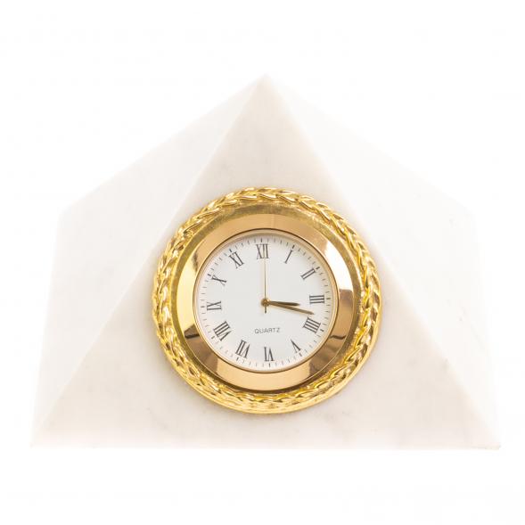 Настольные часы &amp;quot;Пирамида&amp;quot; 12х12х11 см из белого мрамора 126395