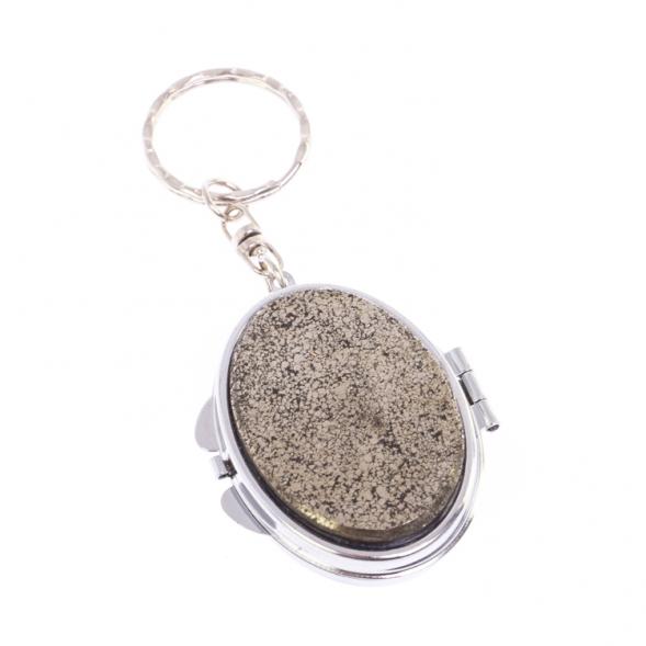 Складное зеркало брелок из камня пирит овальное 126629