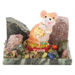 Сувенир &amp;quot;Мышка с долларом&amp;quot; змеевик самоцветы