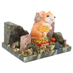 Сувенир &amp;quot;Мышка с долларом&amp;quot; змеевик самоцветы