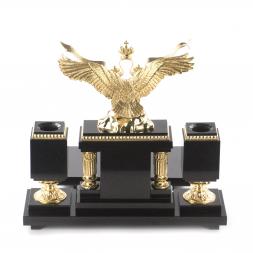 Письменный набор &amp;quot;Двуглавый орел&amp;quot; из натурального малахита с бронзовым литьем