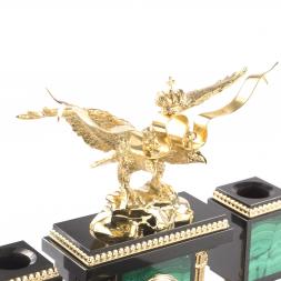 Письменный набор &amp;quot;Двуглавый орел&amp;quot; из натурального малахита с бронзовым литьем