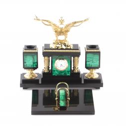 Письменный набор &amp;quot;Двуглавый орел&amp;quot; из натурального малахита с бронзовым литьем