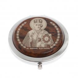 Зеркало с иконой &amp;quot;Николай Чудотворец&amp;quot; из коричневого обсидиана