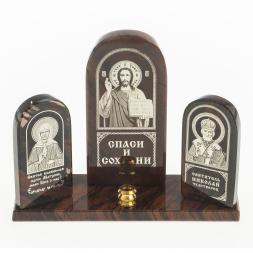 Икона триптих &amp;quot;Спаситель, Матрона, Николай&amp;quot; камень обсидиан