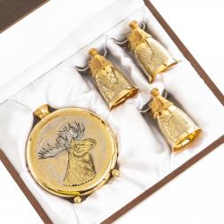 Подарочный набор &amp;quot;Лось&amp;quot; фляжка и 3 стопки перевертыша Златоуст