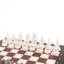 Шахматы "Северные народы" доска 40х40 см лемезит мрамор