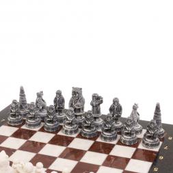 Шахматы "Северные народы" доска 40х40 см лемезит мрамор