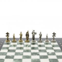 Шахматы "Дон Кихот" доска 28х28 см из мрамора и змеевика