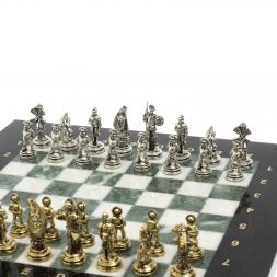 Шахматы "Дон Кихот" доска 28х28 см из мрамора и змеевика