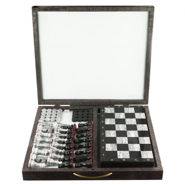 Настольный набор Шахматы Шашки Нарды 3 в 1 из камня 119968