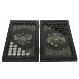 Каменные нарды с гравировкой "Волк и медведь" с гербом РФ