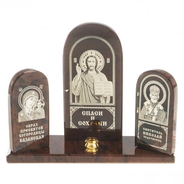 Икона триптих &amp;quot;Спаситель, Казанская, Николай&amp;quot; камень обсидиан 122912