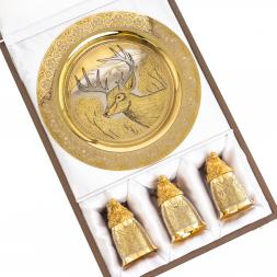 Подарочный набор "Олень" тарелка и 3 стопки перевертыша Златоуст