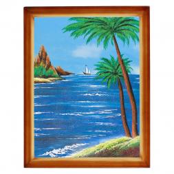 Картина "Морской пейзаж с пальмами" багет дерево 36х46 см, каменная крошка