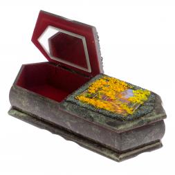 Шкатулка с двумя отделениями "Хозяйка медной горы с осенним пейзажем" 29,5х12х8 см