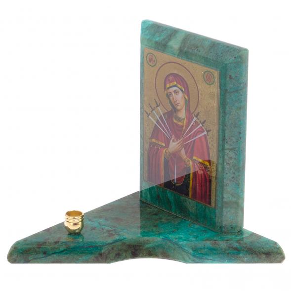 Икона с подсвечником Семистрельная малая из змеевика 9,5х9,5х10 см 126030