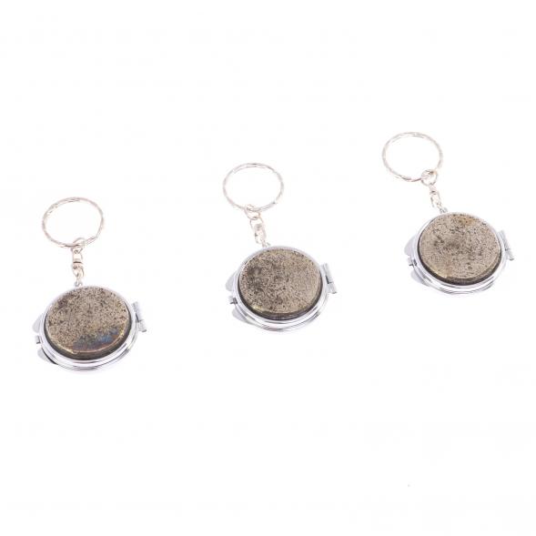 Складное зеркало брелок из камня пирит круглое 126631