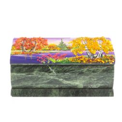 Шкатулка с росписью &amp;quot;Осень&amp;quot; камень змеевик 15х7,5х6 см