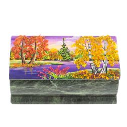 Шкатулка с росписью &amp;quot;Осень&amp;quot; камень змеевик 15х7,5х6 см