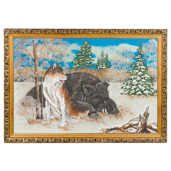 Картина &amp;quot;Охота на кабана&amp;quot; багет 46х66 см, каменная крошка 119317