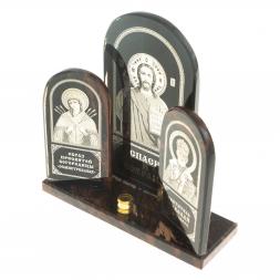 Икона триптих большая &amp;quot;Спаситель, Семистрельная, Николай&amp;quot; камень обсидиан