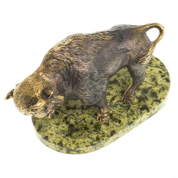 Бронзовая статуэтка &amp;quot;Зубр&amp;quot; на подставке из камня змеевик 123506