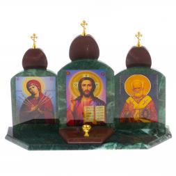 Икона &amp;quot;Триптих&amp;quot; камень змеевик, лемезит 33,5х9,5х24 см