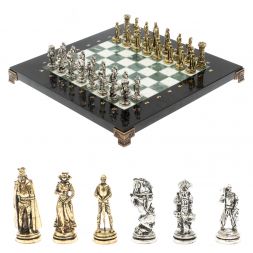Шахматы "Рыцари" из мрамора и змеевика доска 28х28 см